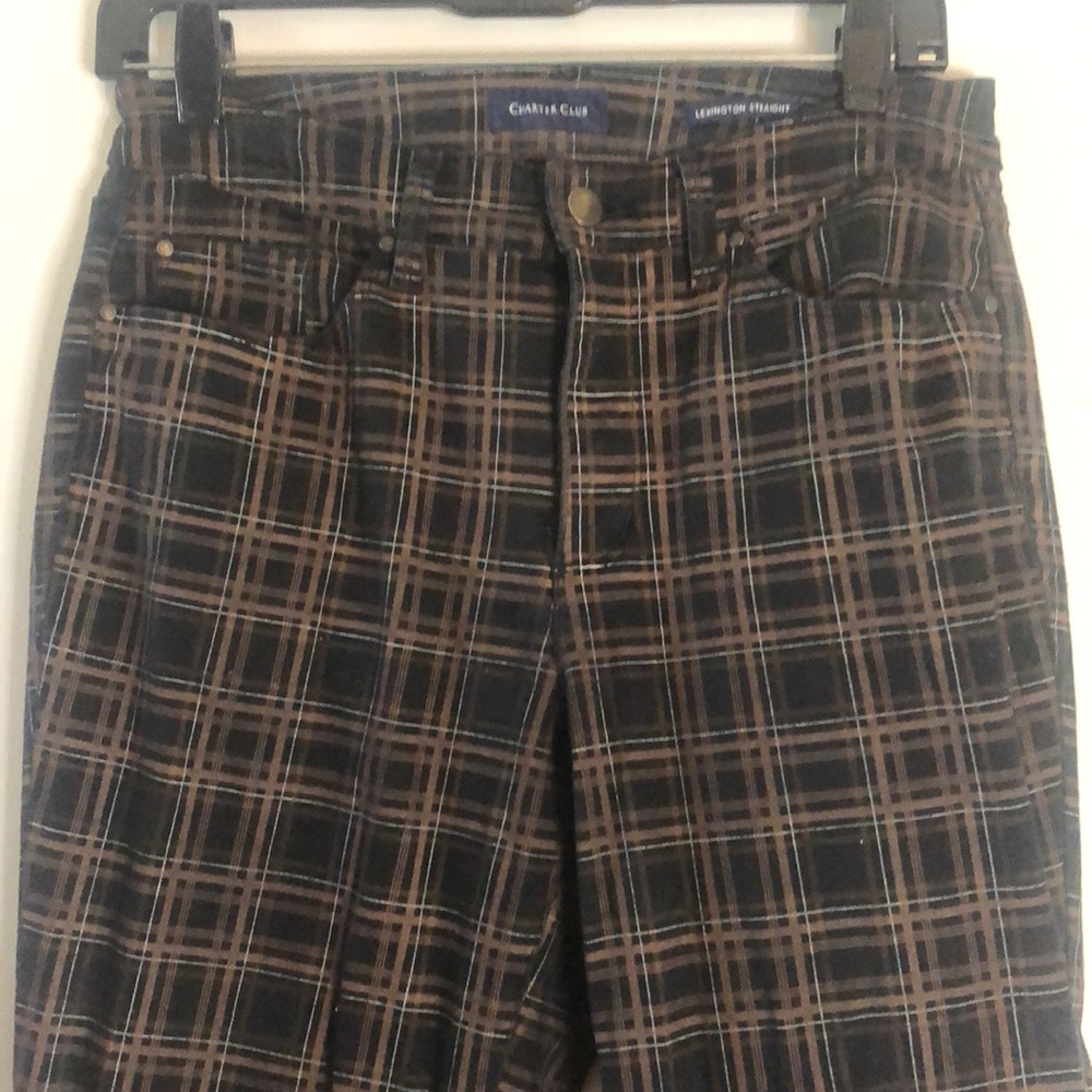 Straight black and brown plaid pants